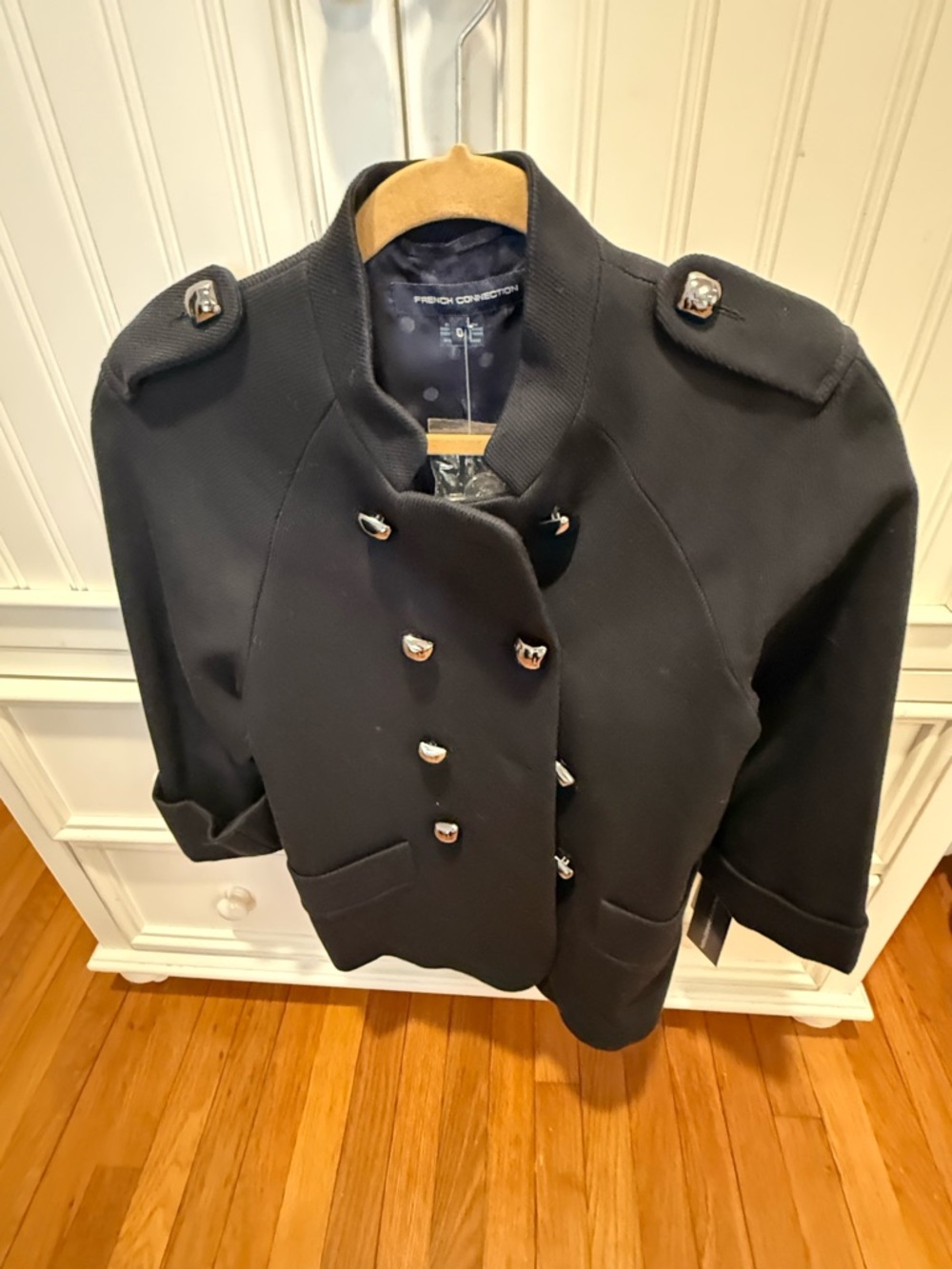 French Connection Black Double-Breasted Military-Style Pea Coat